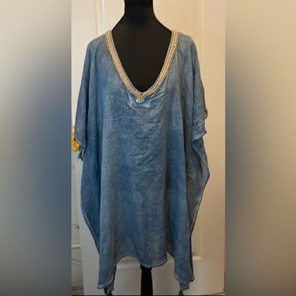 Dolma Linen Swim Coverup - Blue OS - Picture 1 of 9